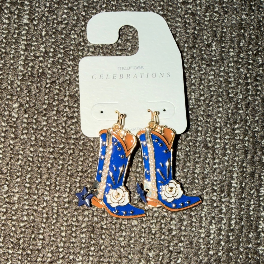NWT Maurices Blue and Gold Western Boot Earrings